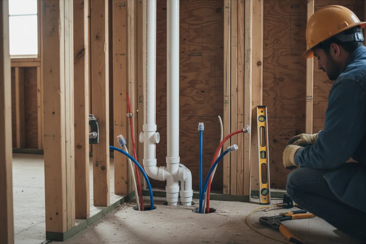 Drain and supply rough-in during Drain Cleaning in Middlebury